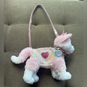 Pink and White Dog Bag with Heart Accents